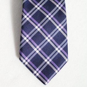 TED BAKER LONDON Men's Tie - 100% Silk - Navy, Purple & White Plaid